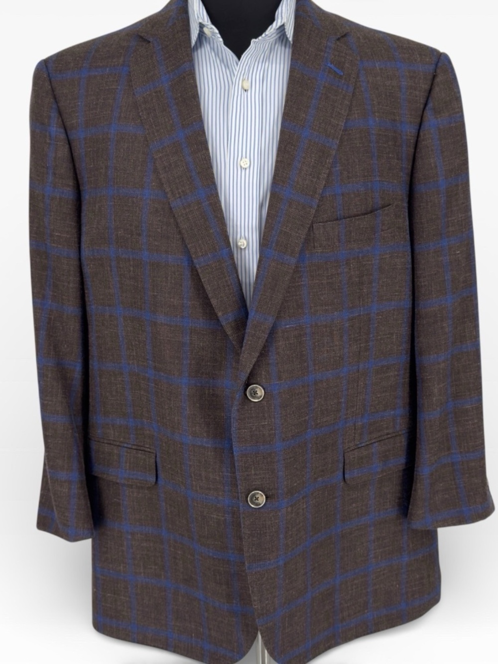 J.Hilburn Blazer 49R Vitale Barberis Canonic Italy Brown blue Windowpane